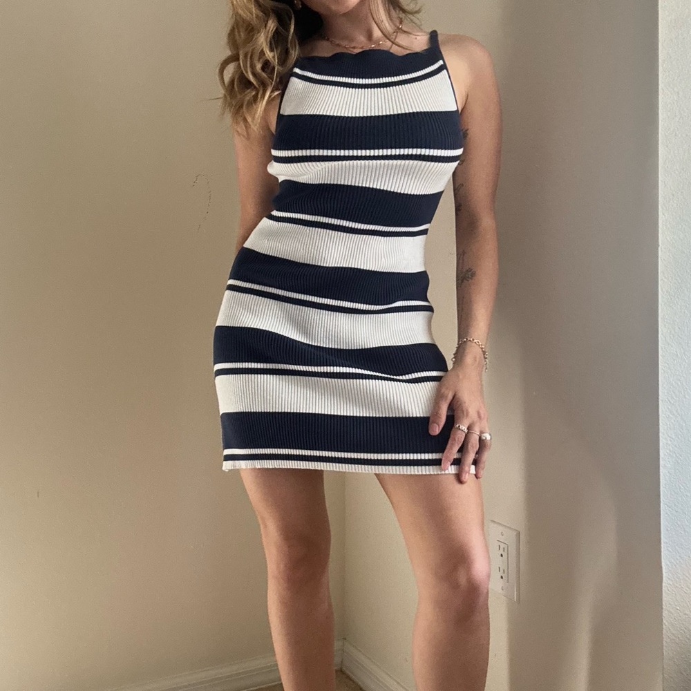 ASOS Petite Navy and White Striped Mini Dress